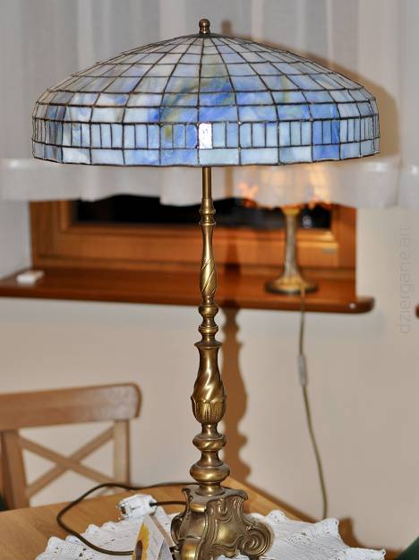 Lampa witrażowa w stylu Tiffany, używana, duża, niebieska